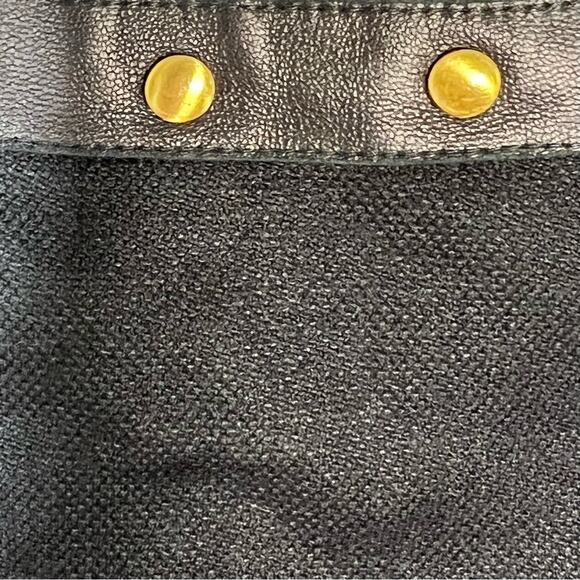 Worth black wool blend with leather trim and studs straight skirt size 10 B189 - Picture 2 of 4